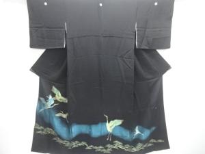 作家物　箔置き鶴模様刺繍留袖(比翼付き)